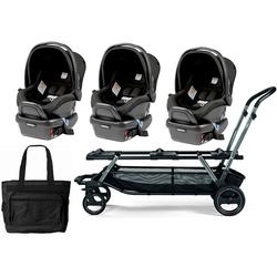 Peg Perego Triplette Piroet Stroller with Primo Viaggio 4/35 Infant Car Seats and Diaper Bag - Atmosphere