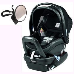 Peg Perego Primo Viaggio Nido Car Seat with Load Leg Base w/ Back Seat Mirror - Licorice