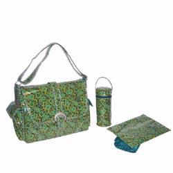 Kalencom 2960 Laminated Buckle Diaper Bag - Posey Paisley - Chocolate/ Avocado